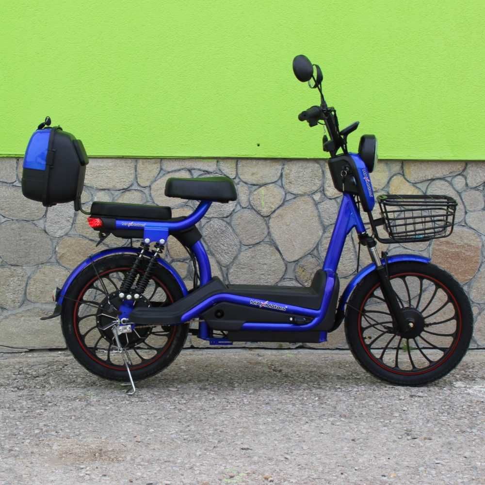Електрически двуместен скутер – велосипед MaxMotors със 20″ гуми Син