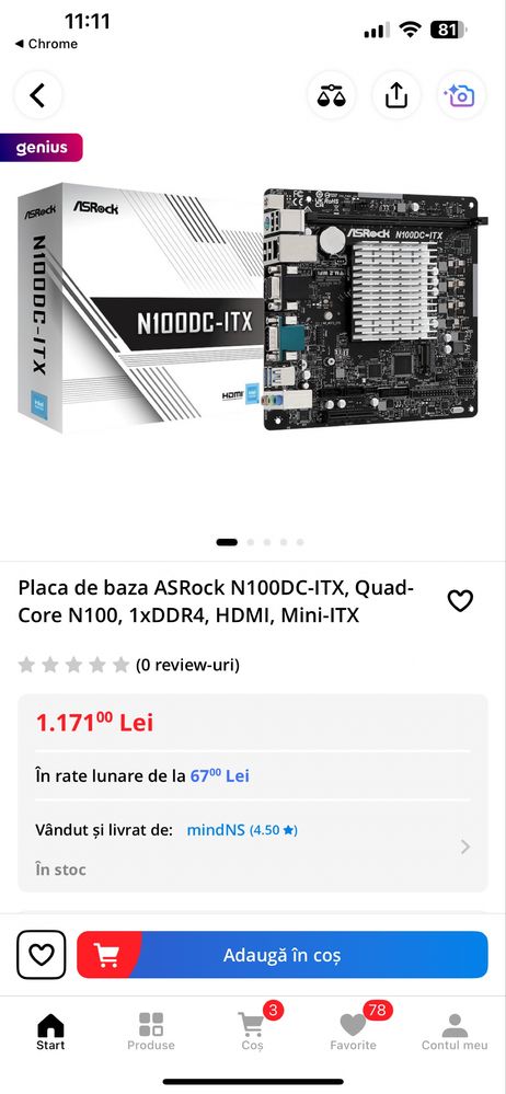 Placa de baza ASRock N100DC-ITX,
