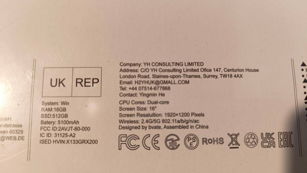 Laptop 16 inch Core i3-1000NG4 16 GB 512 GB nou sigilat