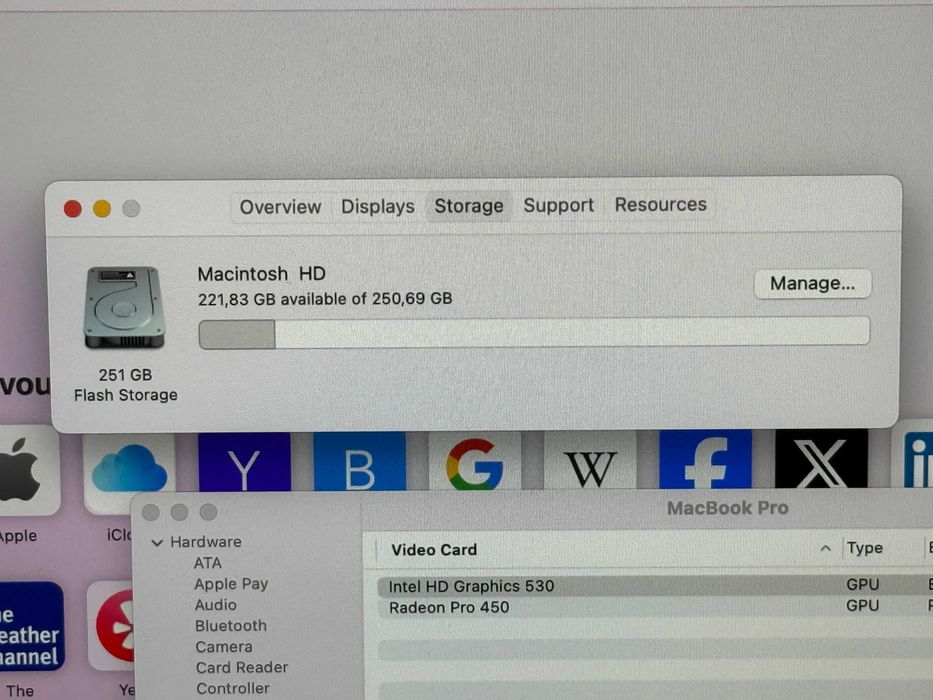 MacBook Pro 15 TouchBar`Core i7-6700HQ/16GB RAM/256GB SSD/AMD Pro 450