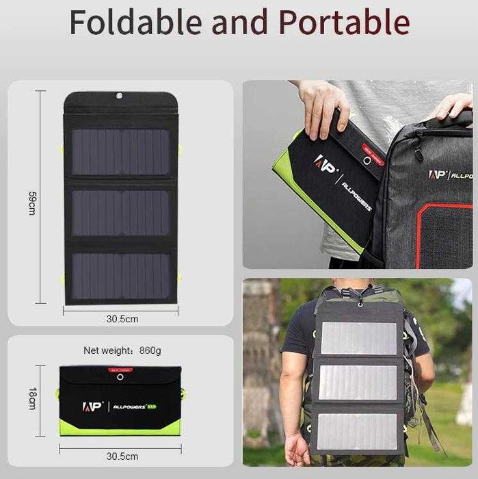 ALLPOWERS™ 18V 21W Сгъваем Соларен Панел 3х SUNPOWER® Слънчев Комплект