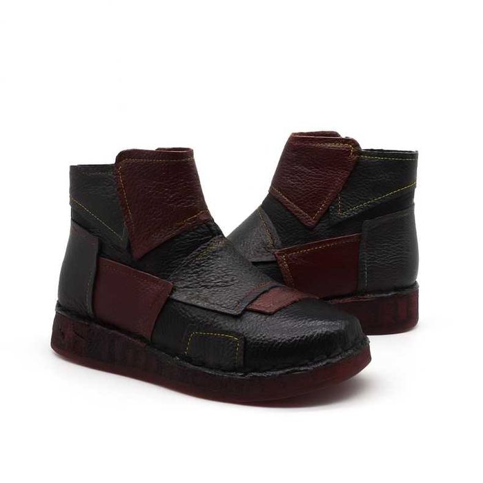 Дамски боти от естествена кожа в черно и бордо