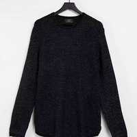 Мъжки плетен пуловер Bershka, 72% акрил, 28% полиестер, Черен, XL