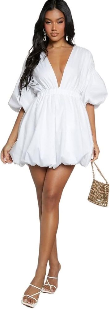 Бяла рокля с буфан ръкав XS