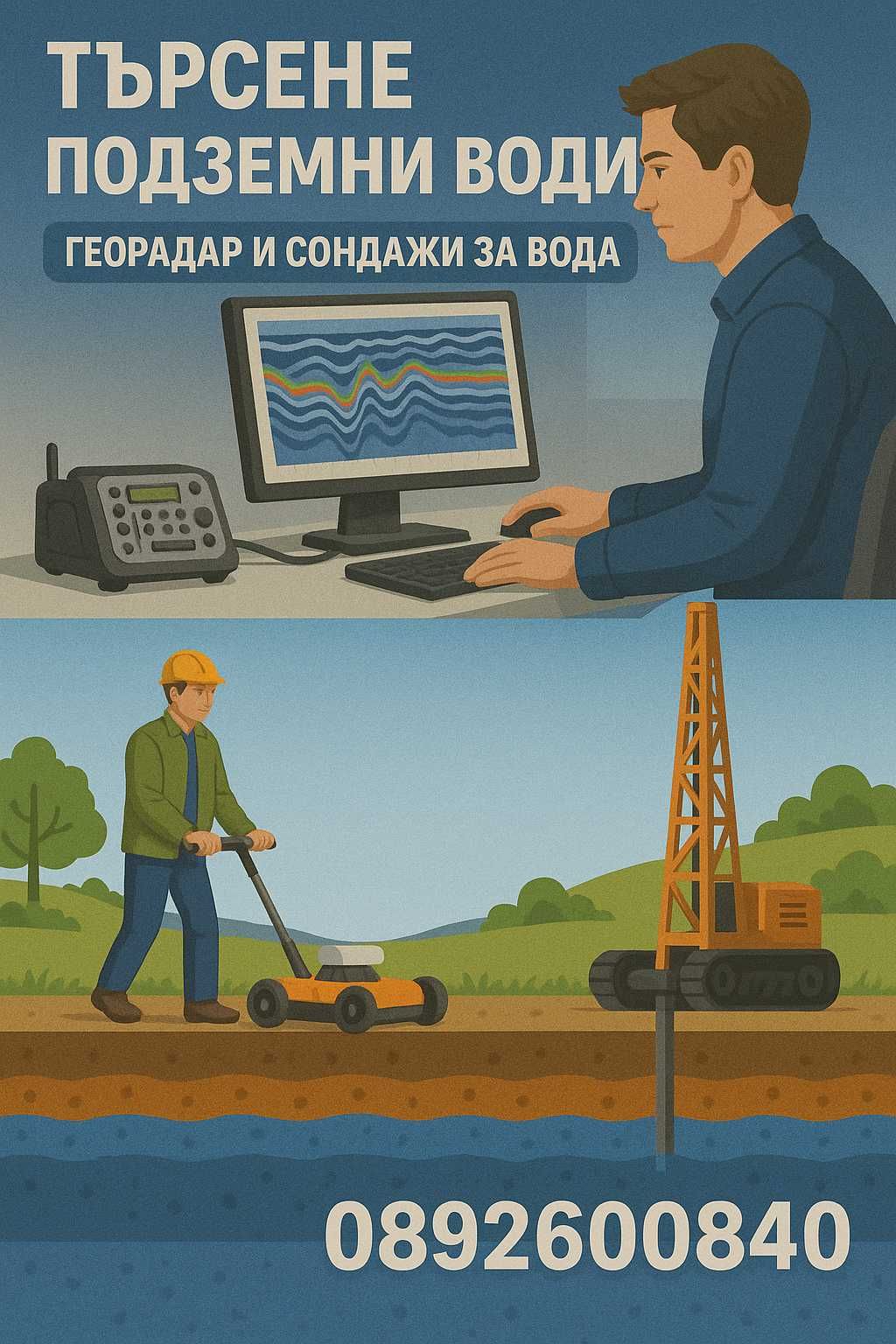 Откриване на вода за сондаж с георадар,сондажи за вода.