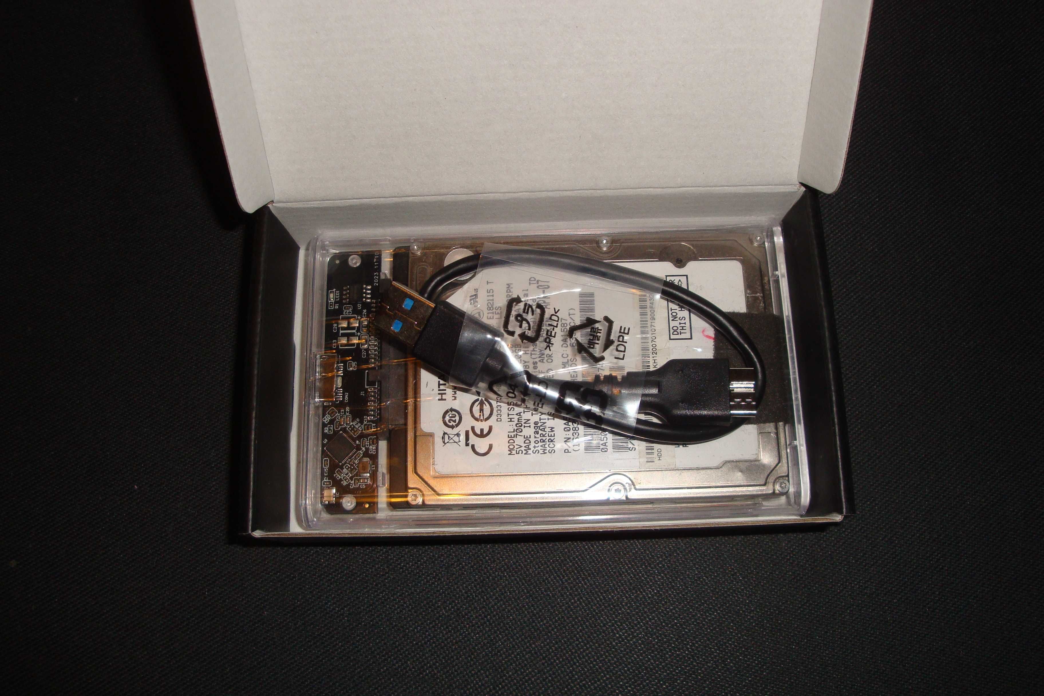 Hard disk extern Hitachi hdd 120gb usb 3.0 carcasa transparenta