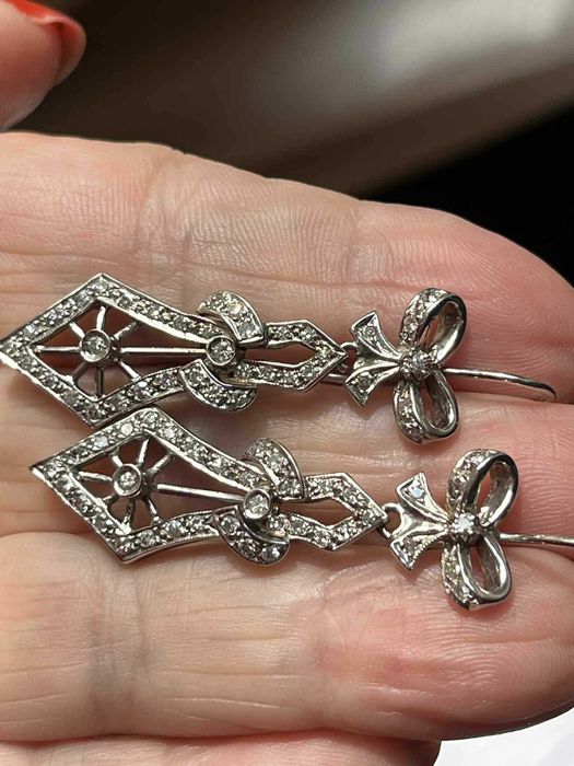 Cercei superbi ArtDeco aur alb 14k 9.60g cu diamante naturale