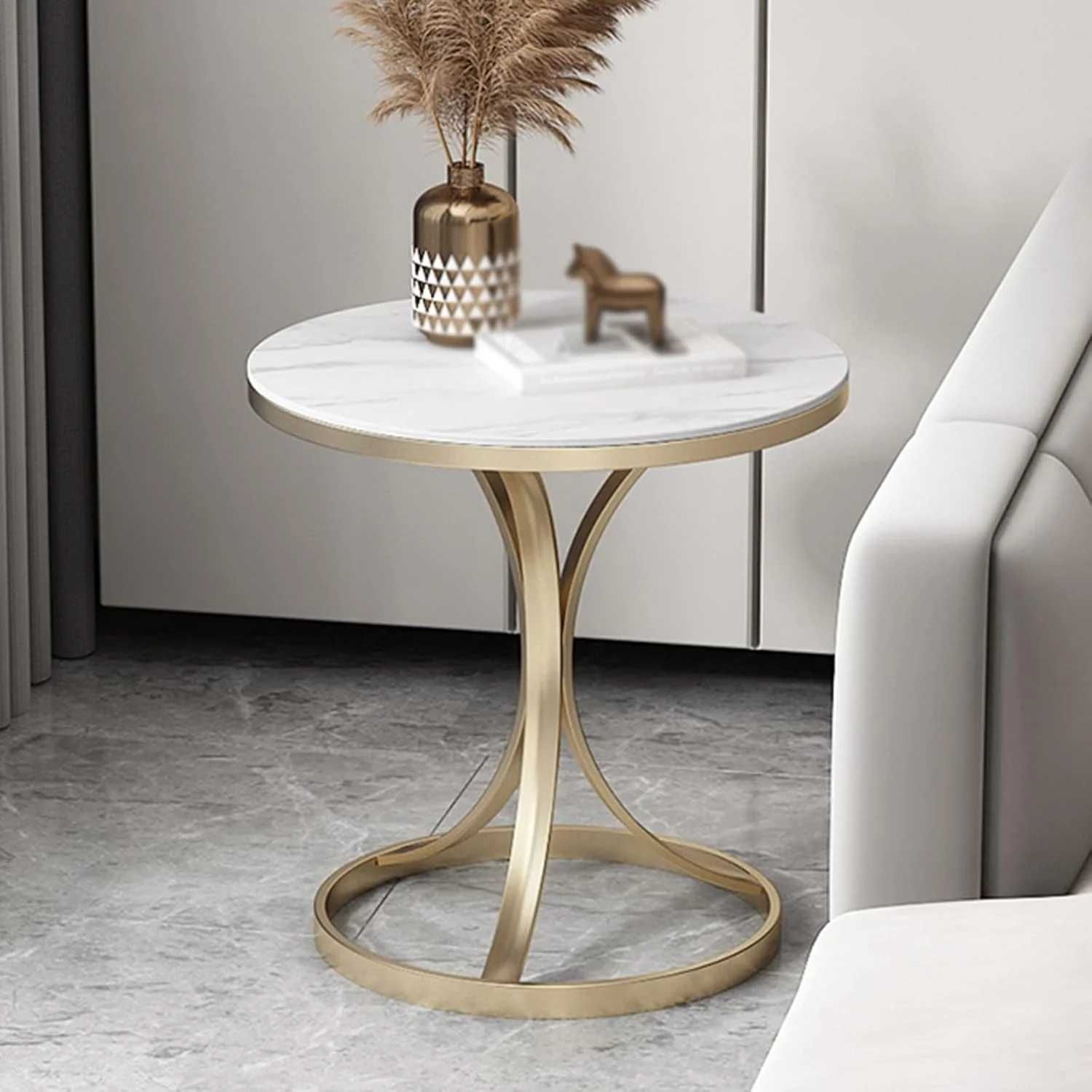 Masa Cafea Alb Auriu cu design minimalist si cadru metalic elegant