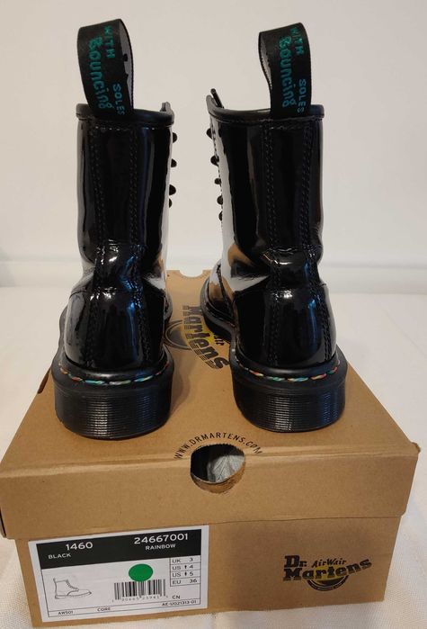Ghete Dr. Martens 1460 Black Rainbow Patent "Lace Up Boots"