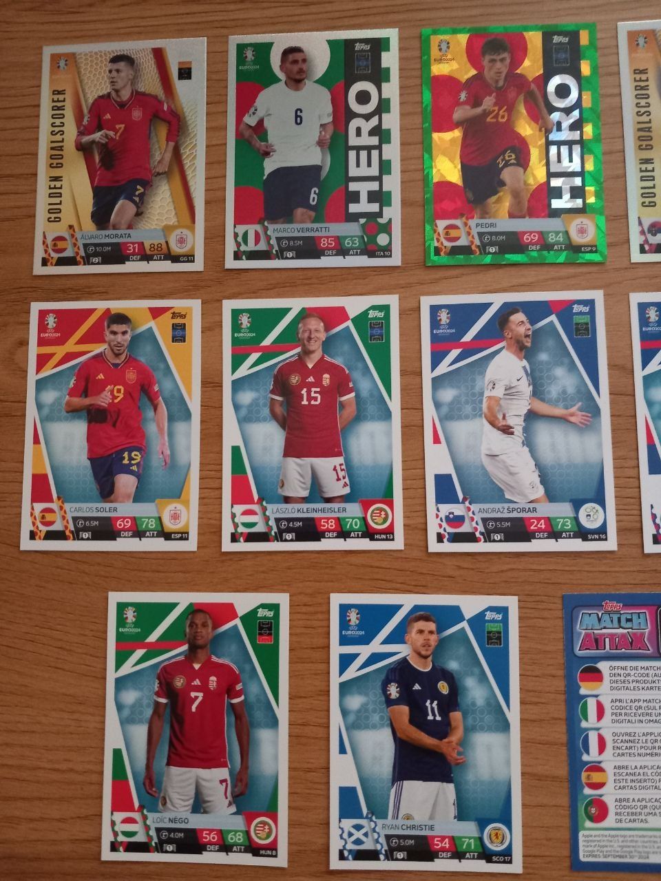 12 карти Match Attax EURO 2024 + две дигитални карти с кодове