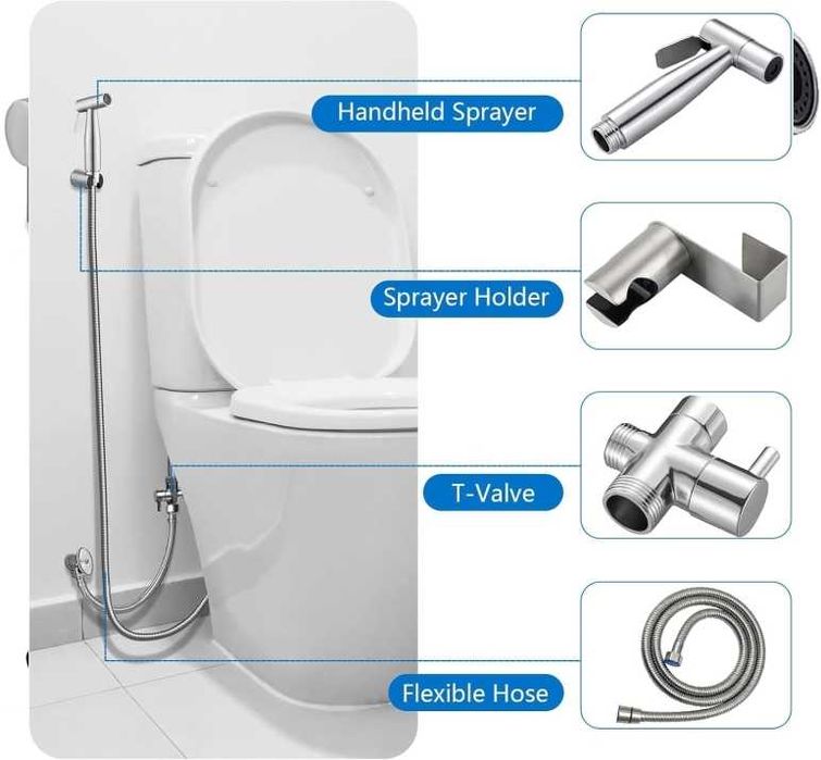 Комплект душ за интимна хигиена със смесител за биде, Сребрист
