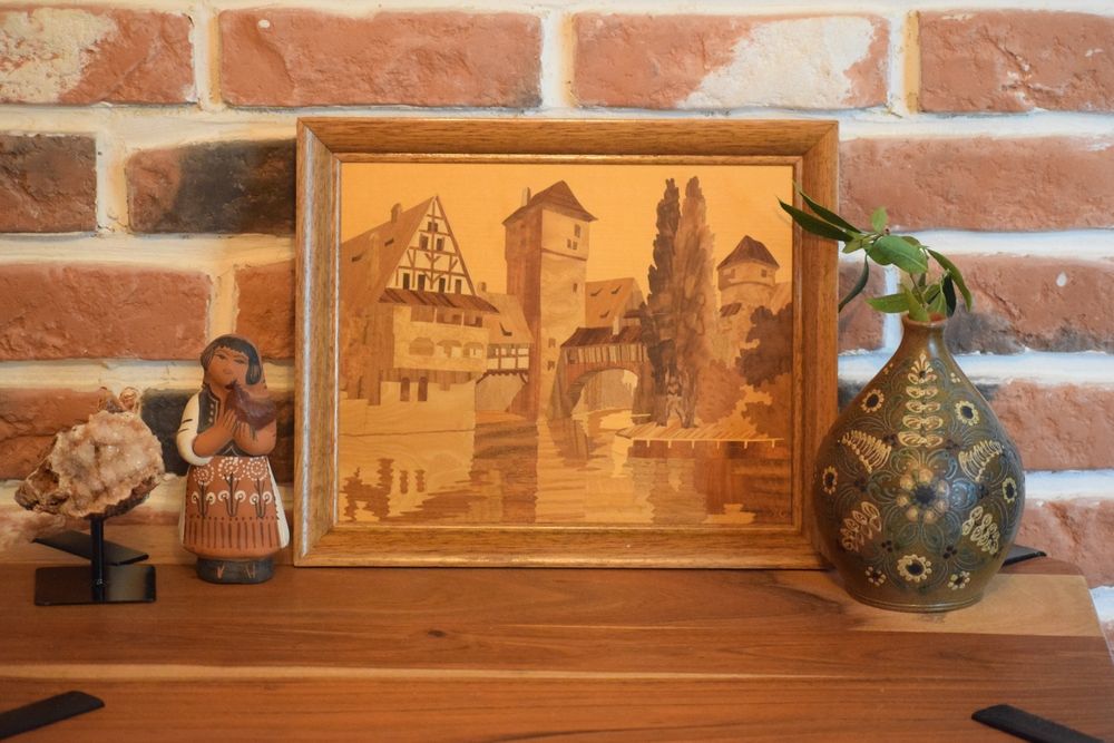 Tablou vintage Buchschmid & Grétaux Marquetry Wood