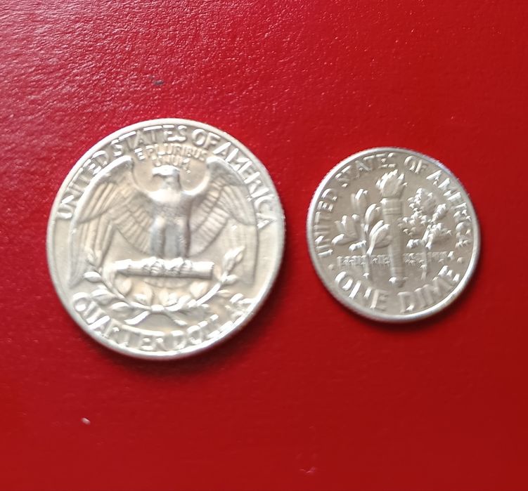 Quarter dollar &One dime USA-1964!