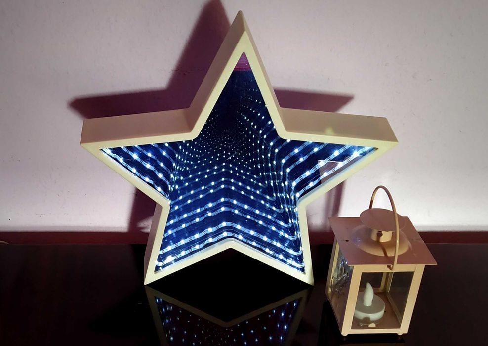 Stea LED infinity mirror +  felinar  LED din metal și sticlă .