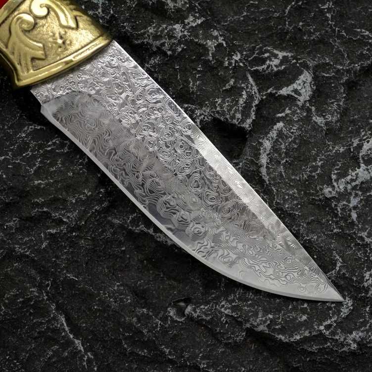 Cutit Damasc Mongol Blade, teaca piele prelucrata manual