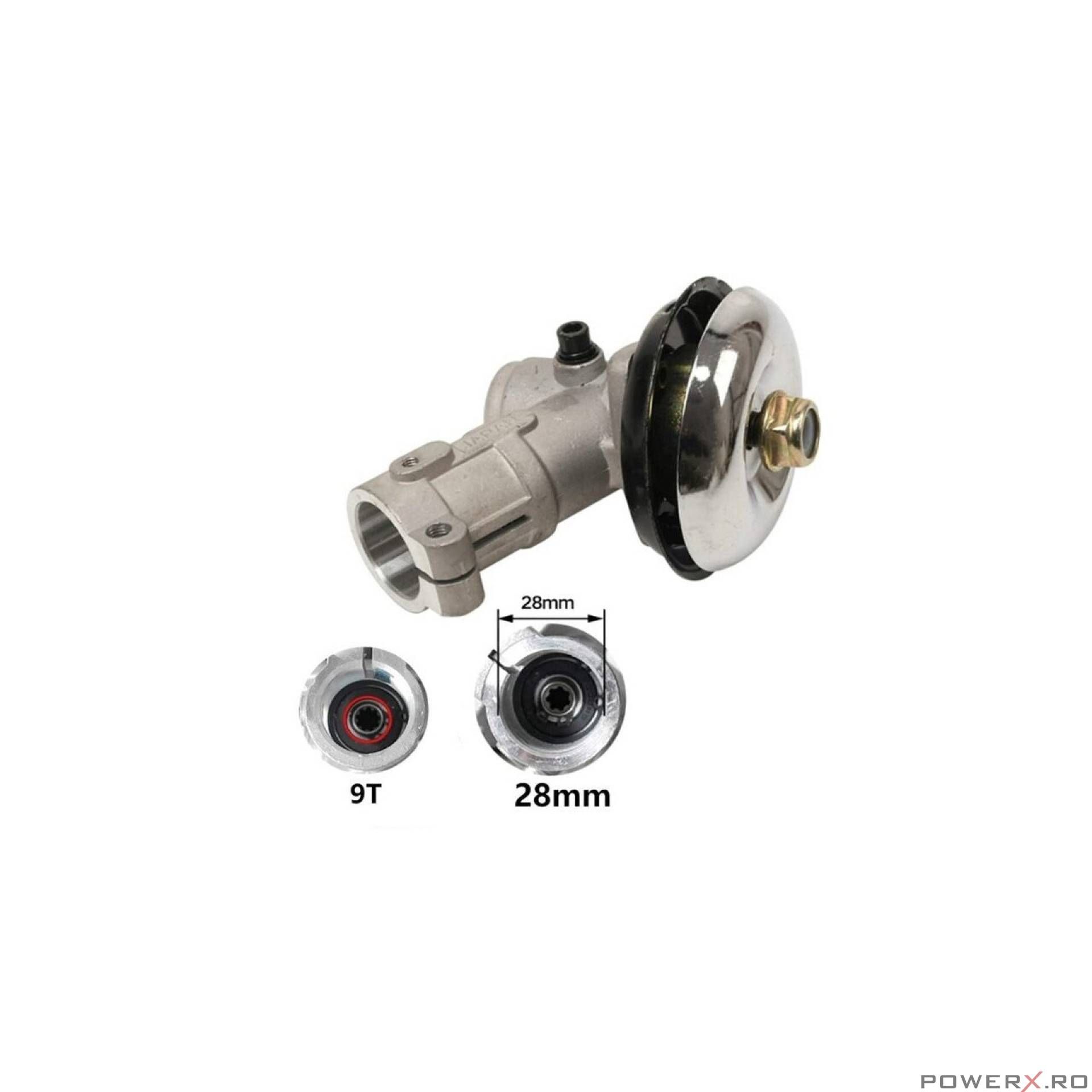 Angrenaj unghiular, cap reductor pentru motocoasa, 9 caneluri, 28 mm,