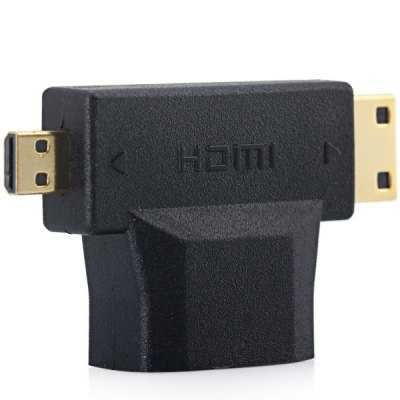 Позлатен 3 в 1 HDMI женски към Micro HDMI и Mini HDMI мъжки конвертор