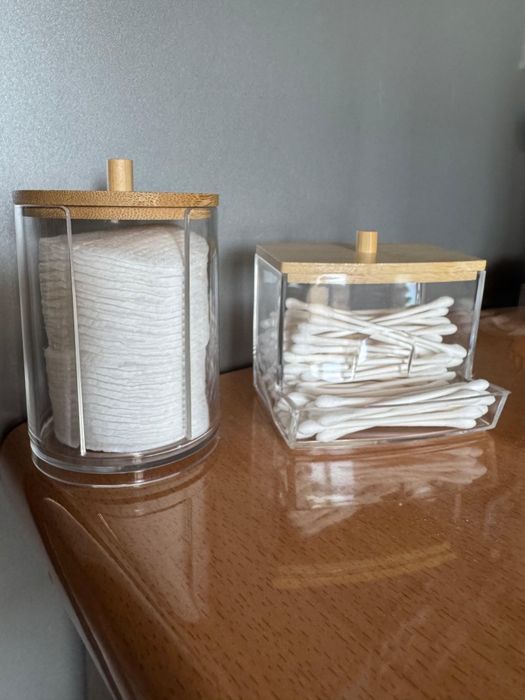 Set recipiente organizatoare pentru baie, cu capac djn bambus