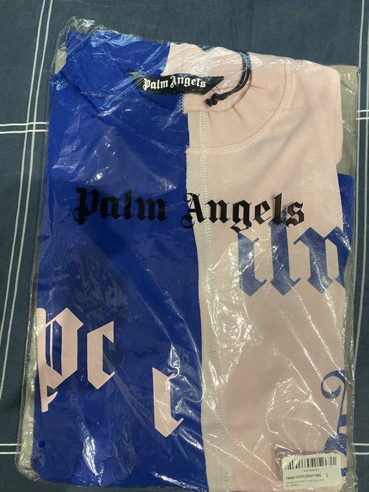 Тениска PALM ANGELS BROKEN LOGO PRINT Blue Pink.Струва 600лева.НОВА. L