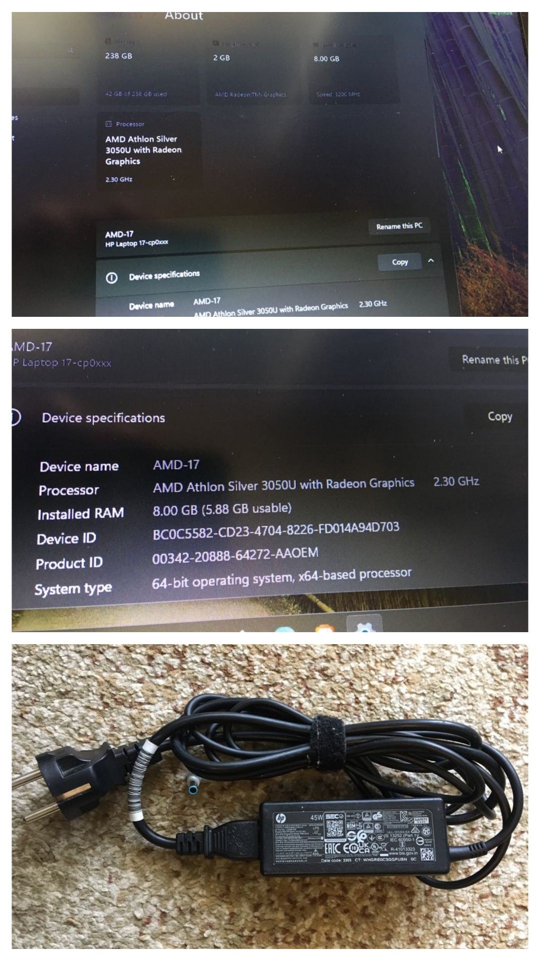 Laptop HP 17 din 2022 Win11, SSD DDR4