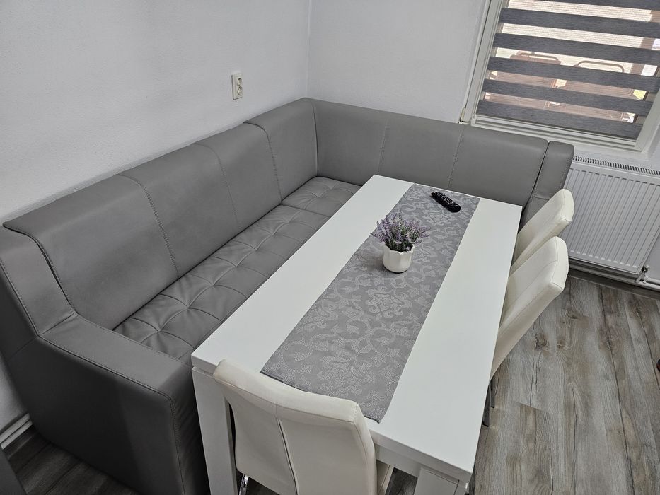 Coltar bucatarie piele ecologica, pe stanga, gri, 222 x 170 x 90 cm