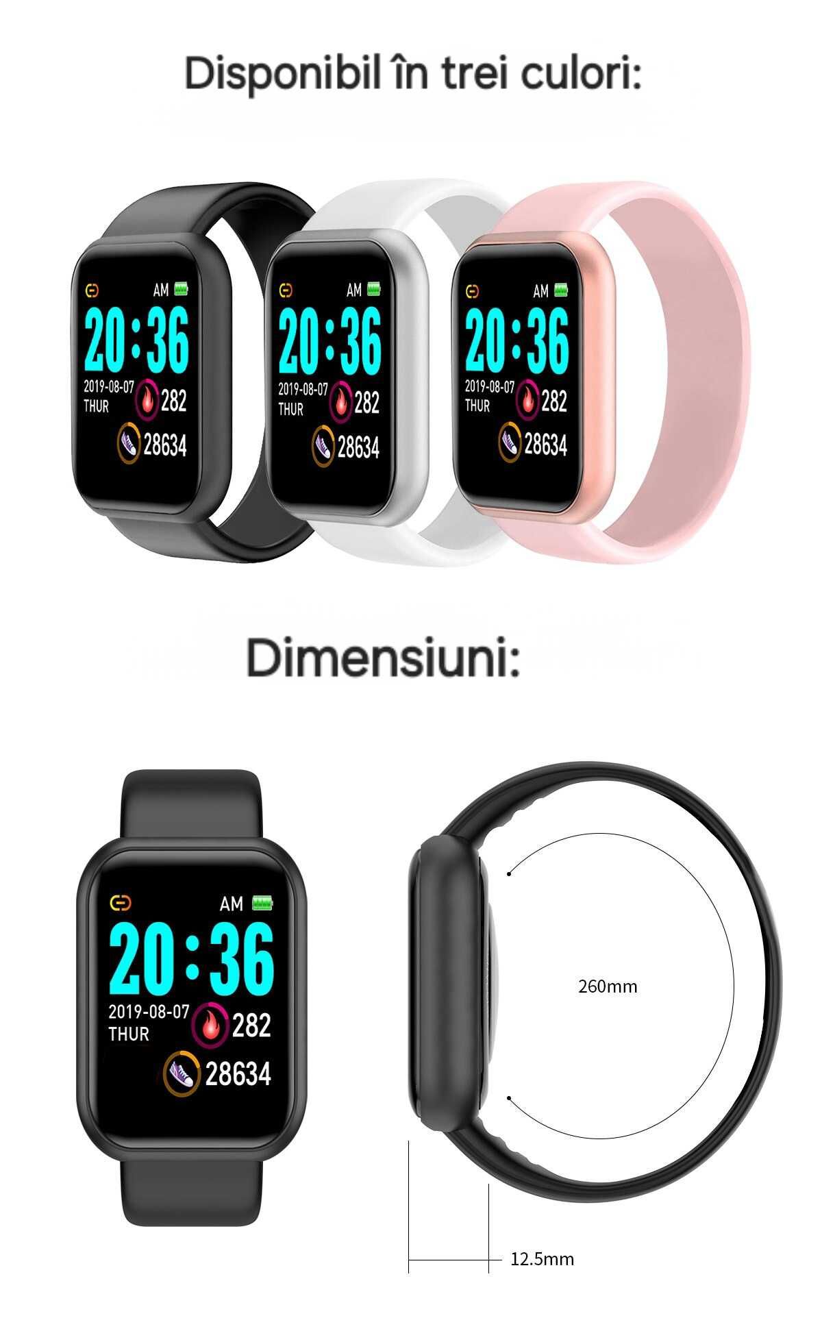 Smartwatch toate funcțiile: sport, sănătate, dietă. Carcasă&curea Roz
