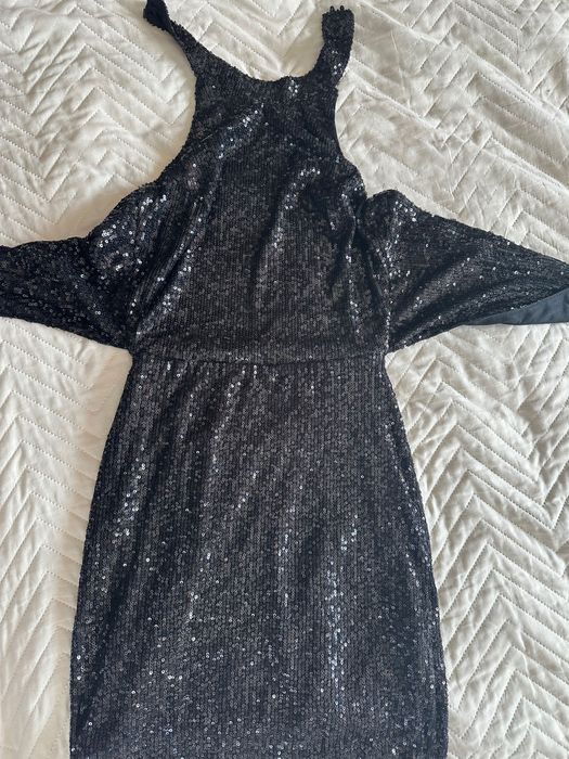 Парти черна рокля-пайети