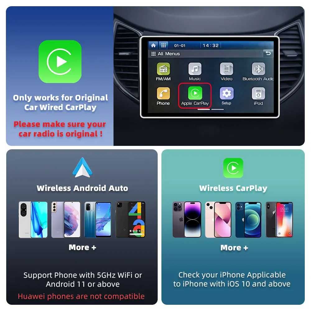 Безжичен Wireless Carplay  2in1 Apple Carplay и Android A