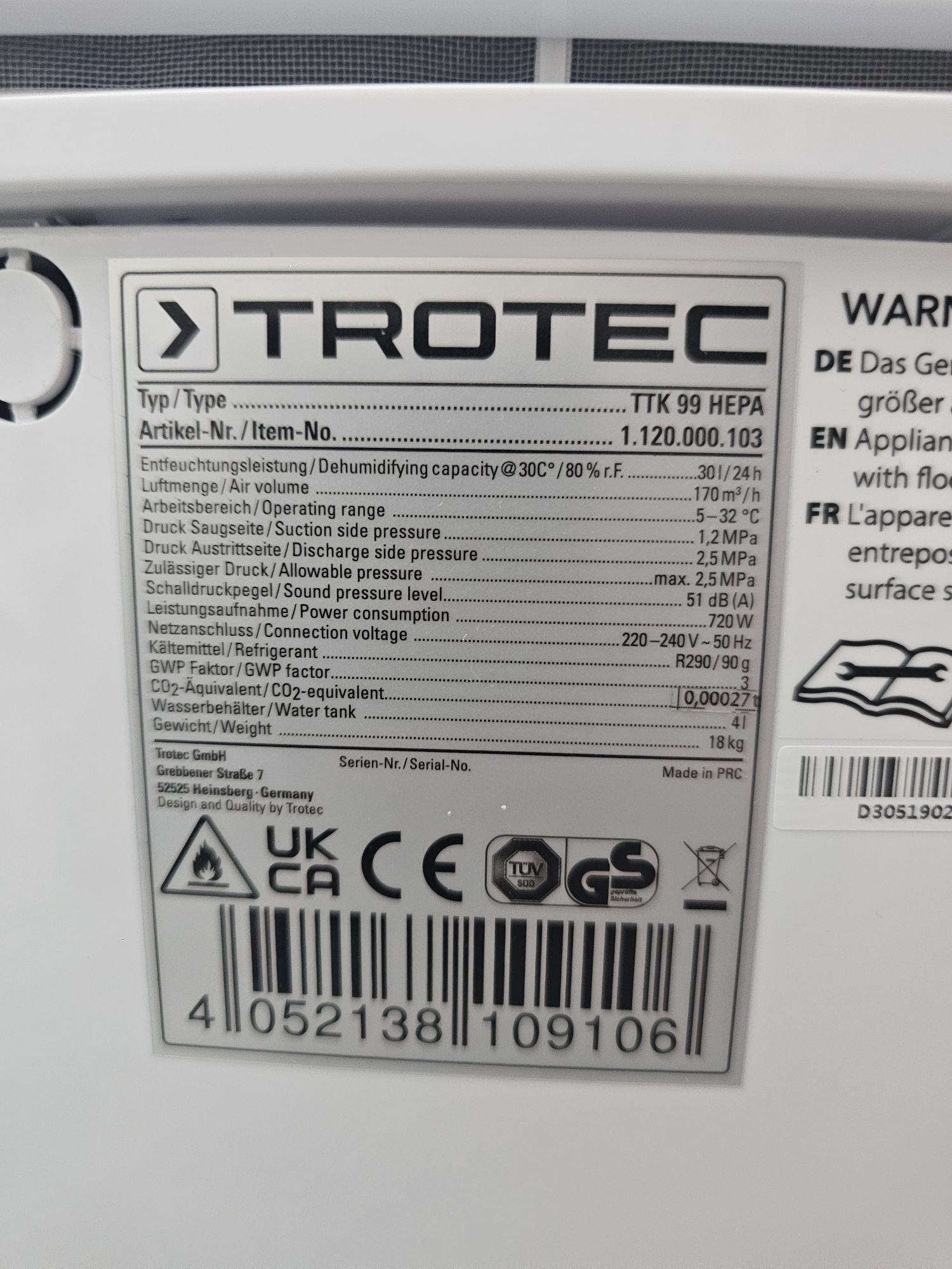 Dezumidificator purificator Trotec