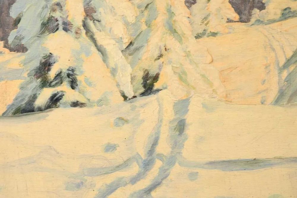 Pictura, peisaj de iarna, tehnica ulei, 49x61 / 39,5x51cm