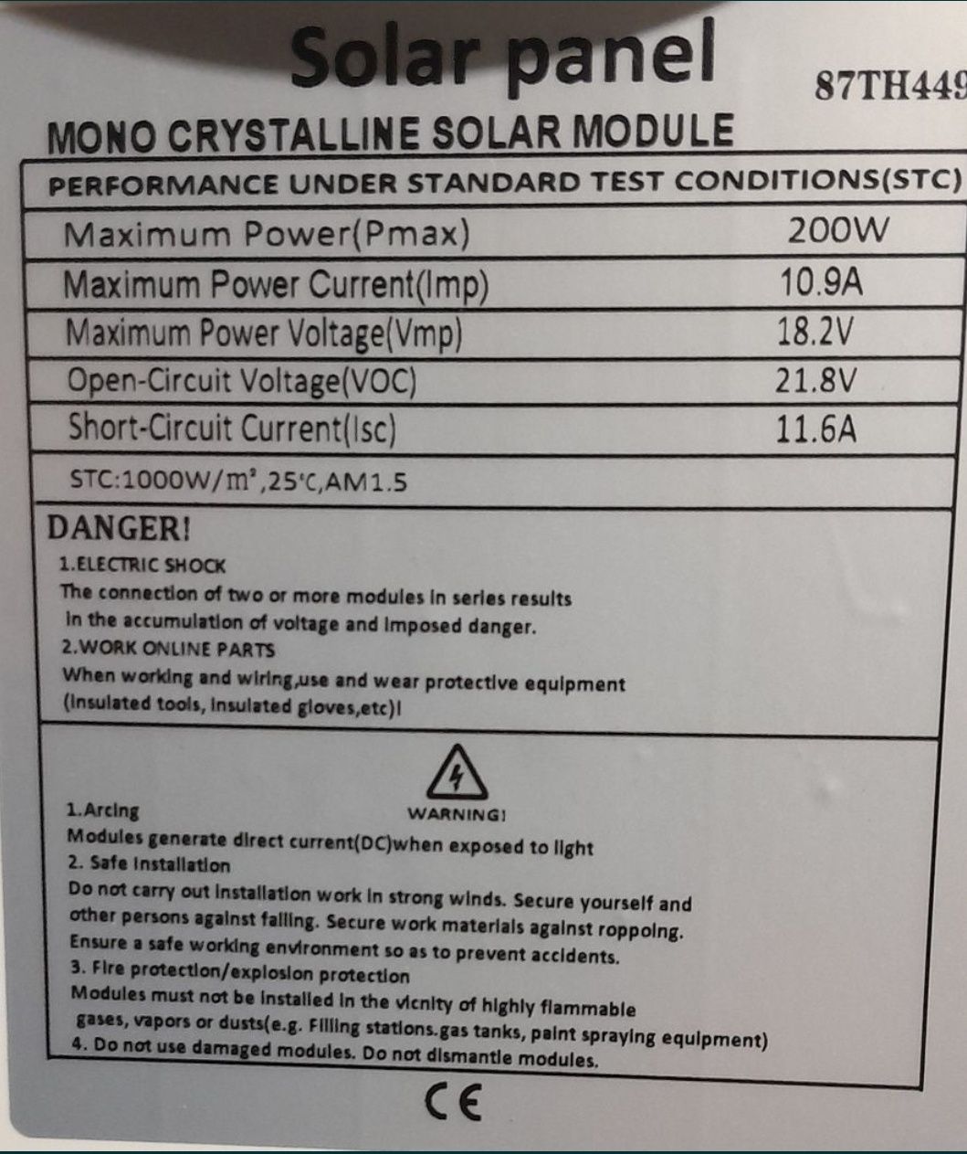 Panou solar fotovoltaic monocristalin 100W 200W