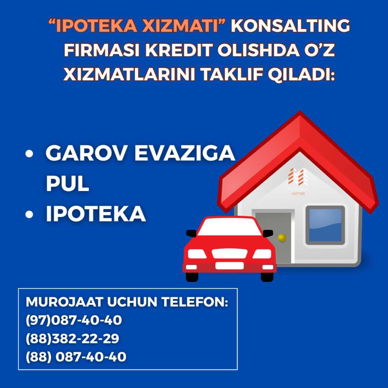 Boslang'ich to'lovsiz ipoteka kreditlari 7 yildan 20 yilgacha yilliK