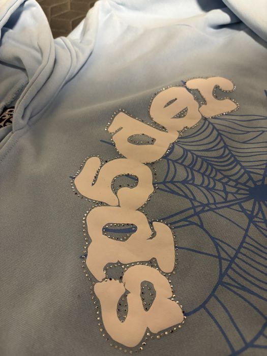 Sp5der hoodie light blue ringstones