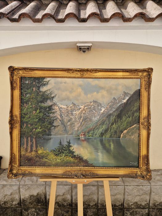 Прекрасна антикварна немска маслена картина върху платно