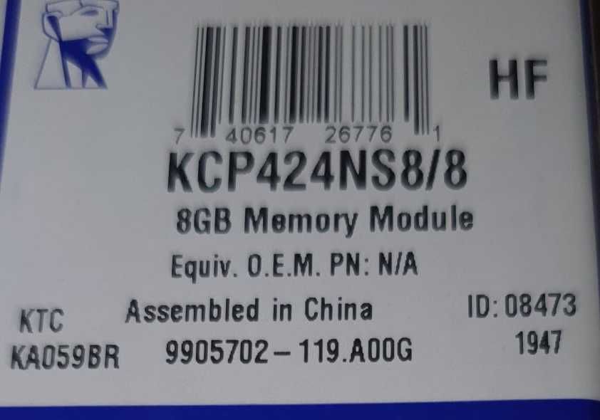8GB DDR4 Kingston 2400MHz CL17