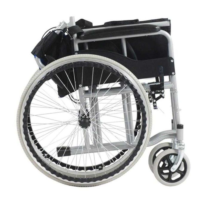 Scaun cu rotile din otel, pliabil, sezut 46 cm, CML 202AJ-46 albastru