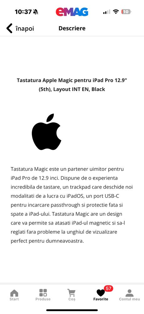 Tastaura Apple magic keyboard pentru ipad air 13”/ipad pro 12.9”