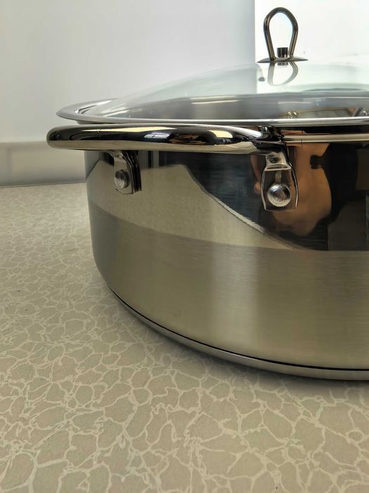 Cratita inox 34 cm 12 litri cu capac sticla 220 lei