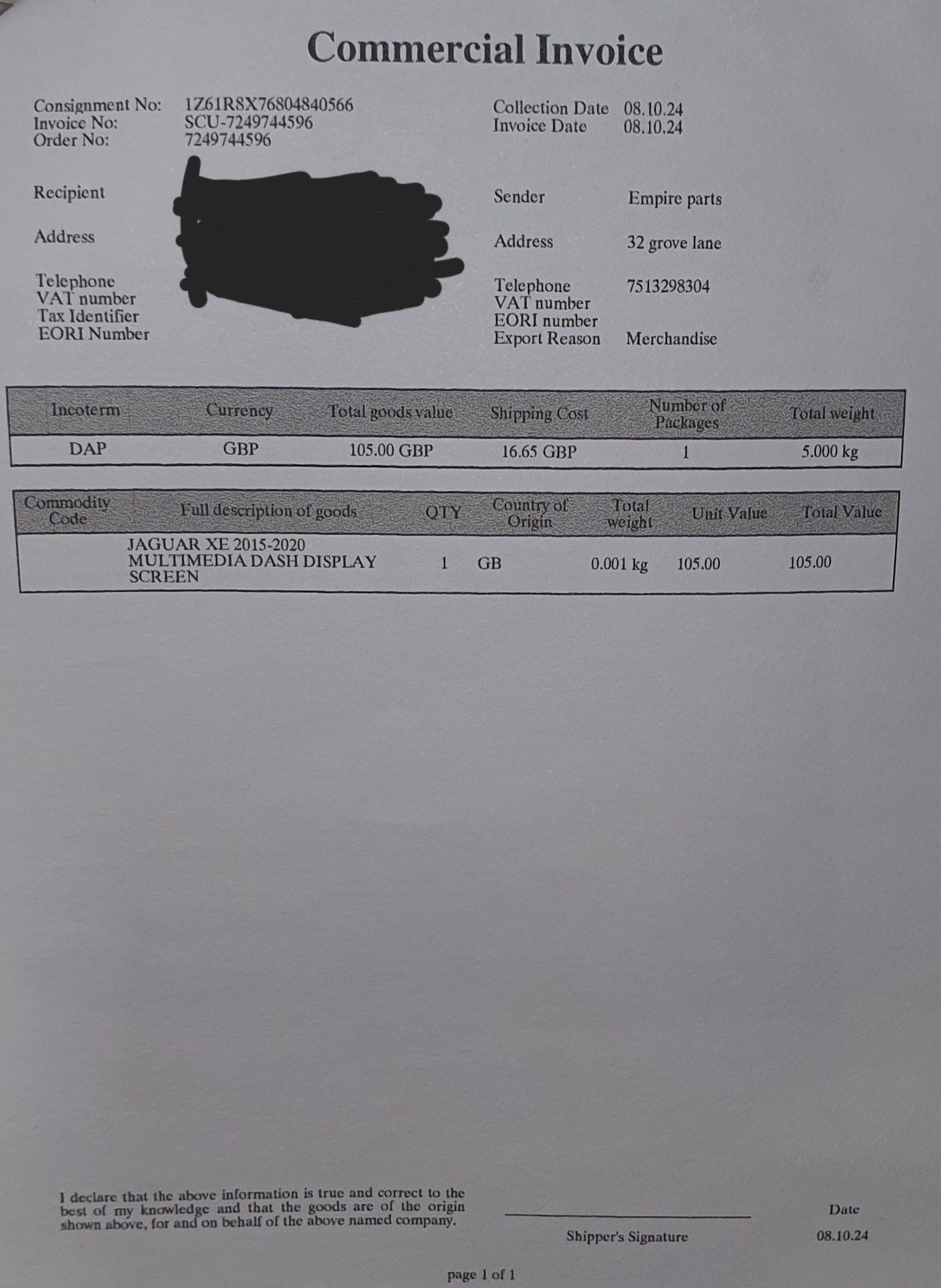 Display original Jaguar XE 2015-2020