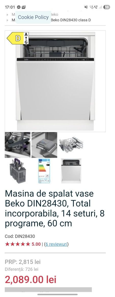 Masina spalat vase incorporabila beko 14 seturi