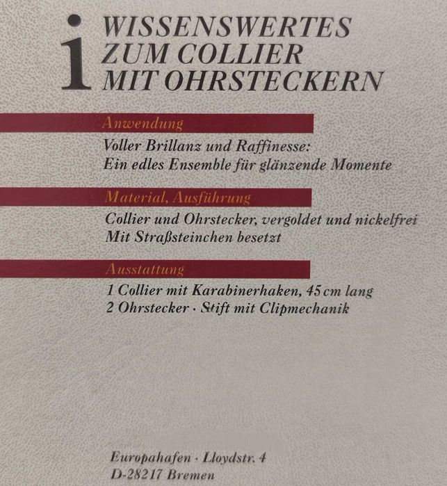 Златно Колие / Обеци / GERMANY 1990г.