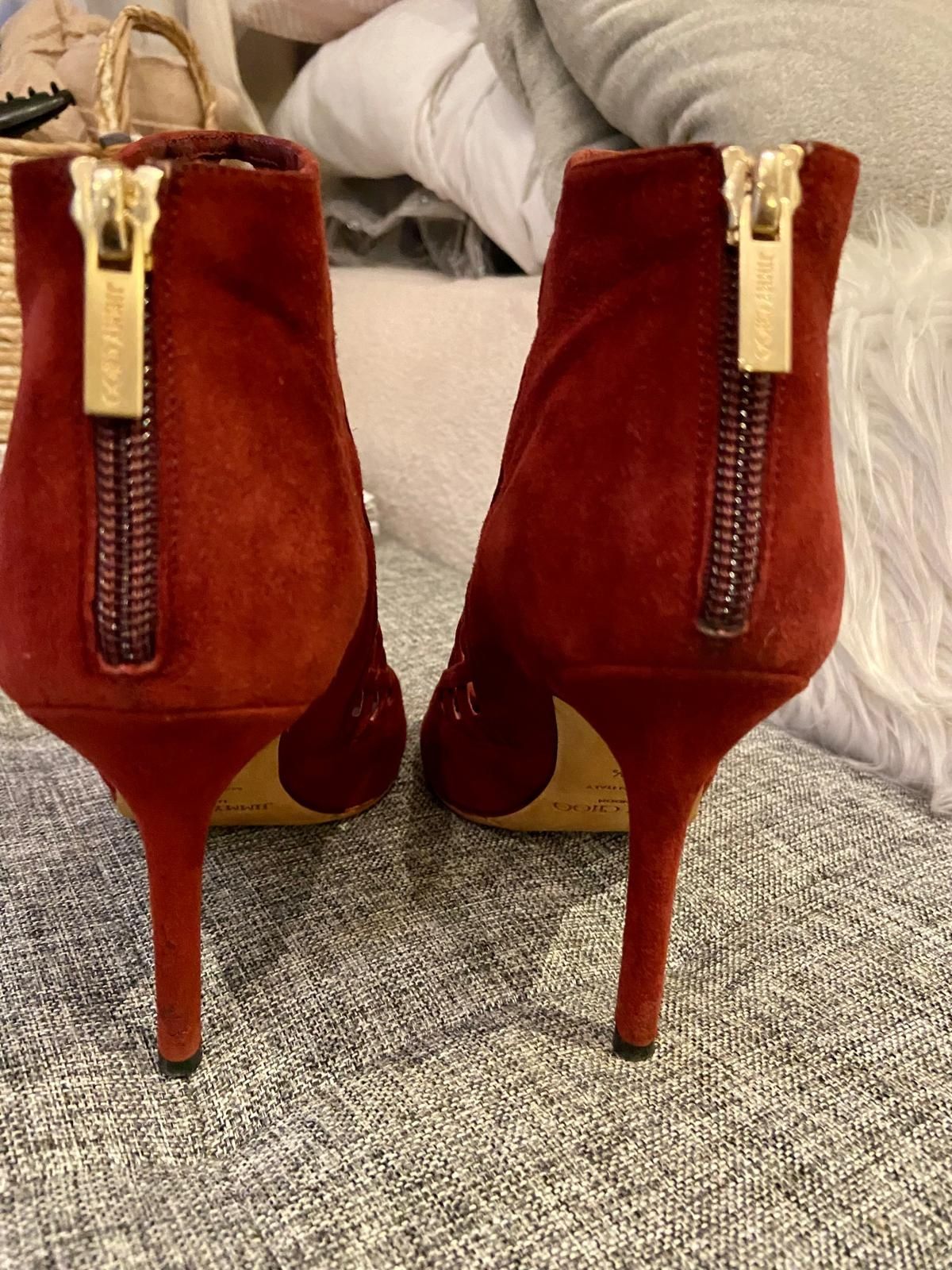 Отворени боти на висок ток  от набук бургунди Jimmy Choo 36,5