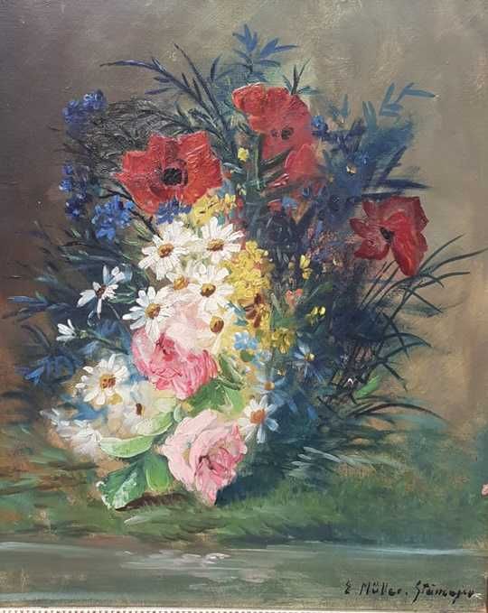 Tablou vechi - buchet flori - semnat E. Muller Stancescu