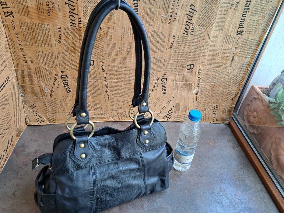 дамска чанта,черна кожена торба 5th Avenue-естествена кожа,