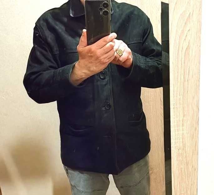 Кожено яке с вълнена подплата, черно, размер L