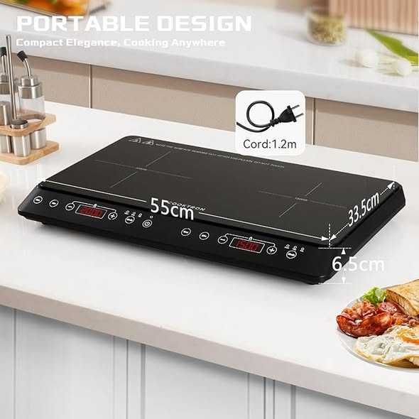 Plită mobilă cu inducție, 2 plăci, plită cu inducție dublă de 3500 W