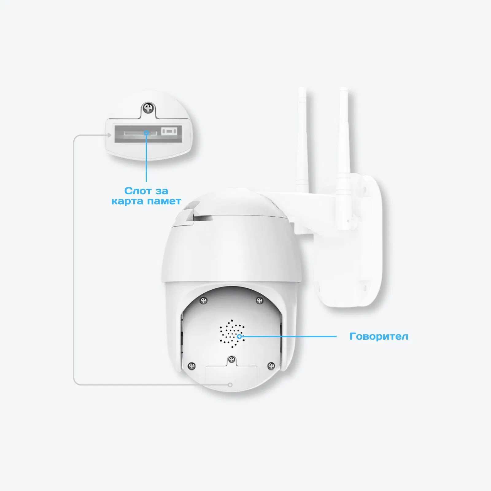 WiFi Външна Камера А6 с обектив 4MP, ICSee, Бяла
