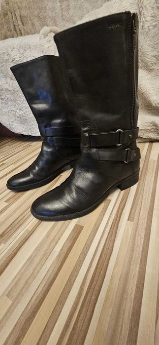 Vând Cizme Dama Geox Originale, Piele Neagră, Nr 36, Înălțime 28 cm