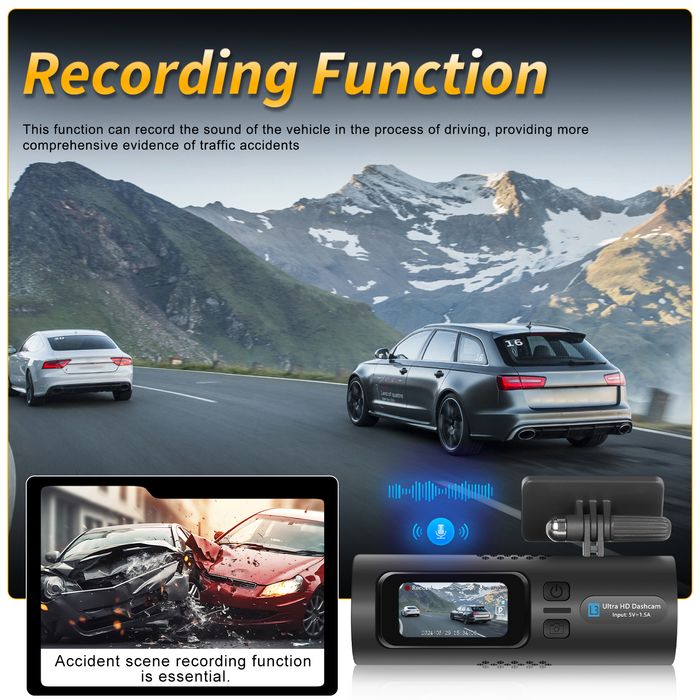 Camera auto DVR QHD 2k, cu Wi-Fi, 2048 x 1080P, Unghi de 150*