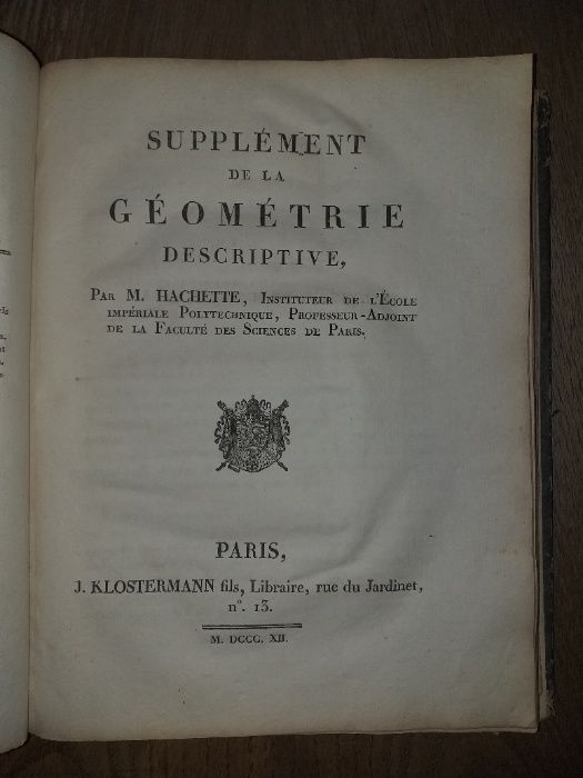 Geometrie descriptive- Gaspar monge, 1809 / Prima editie